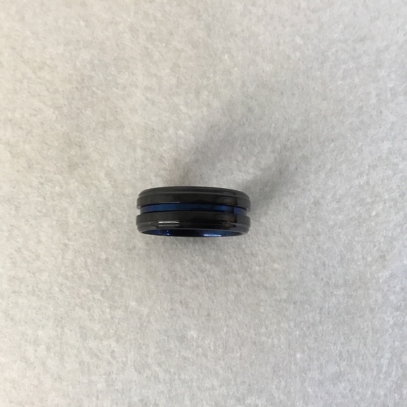 Men’s Black And Blue Steel Ring - Picture 5 of 7